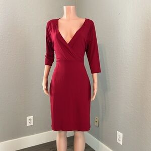 ANN TAYLOR $118 PLUM ROSE REDV-NECK SHEATH CASUAL DRESS TIE BACK SZ 12 NWT #155